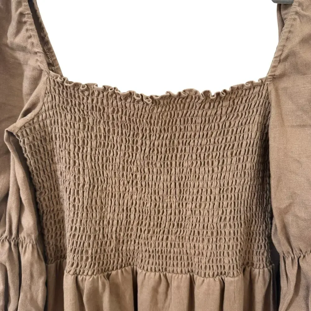 Reformation Hyland Linen Dress in Khaki Size XL - Picture 7 of 13